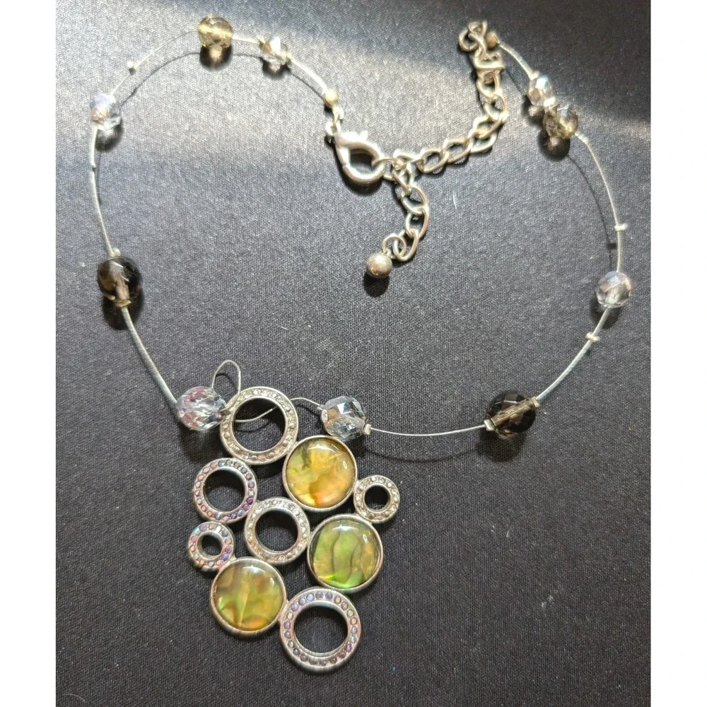 Abalone Shell‎ Pendant Necklace Statement Rhinestone Circle Modern Costume...